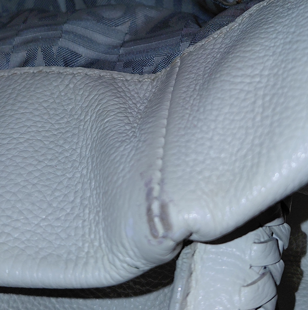 Ferragamo Gancini Satchel Tote Soft Off White Pebbled Leather! - Picture 10 of 16